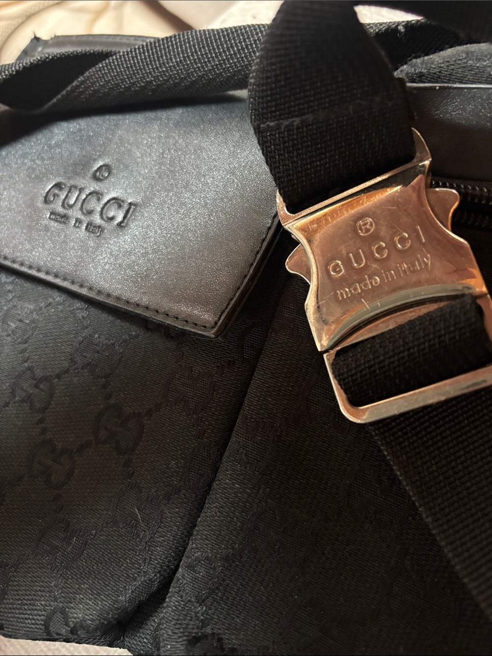 Gucci Black Monogram Belt Bag with Leather Flap - Picture 6 of 6